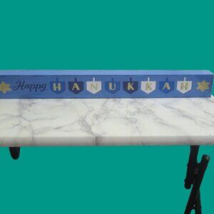 Happy Hanukkah wall hanging decor in blue, gold and white sizez One size OS.